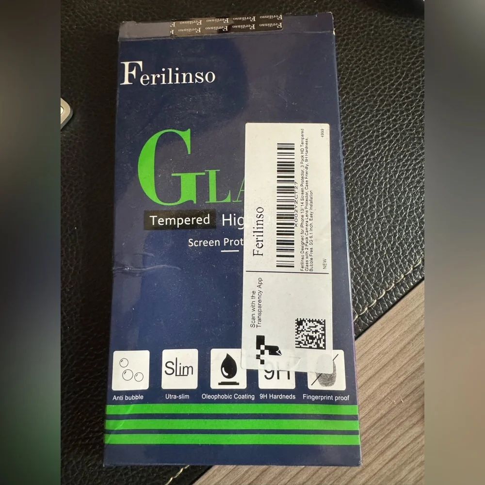 Ferilinso iPhone 13/14 tempered glass w/ camera lens protector